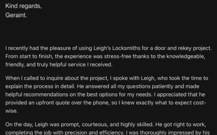 Leigh's Locksmiths of Bridgend Review