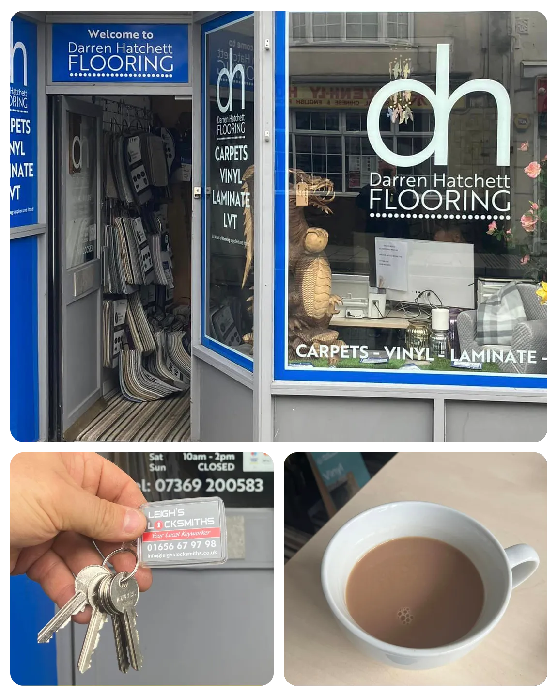 Leigh's Locksmiths with Darren Hatchett Flooring who's struggling to lock/open shop door in Aberkenfig